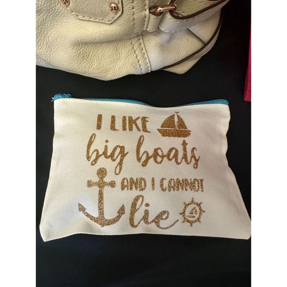 Makeup Bag Big Boats CRUISE SHIP themed unique zippered small bag case travel - Picture 3 of 6